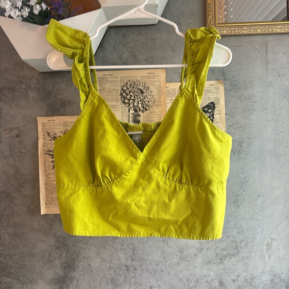 a new day Vibrant Green Ruffle Strap Crop Top